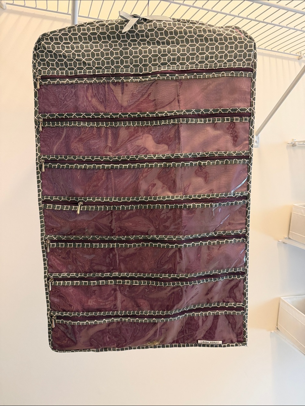 Laura Ashley Plum and Gray Hanging Pocket Jewelry & Accessories Organizer